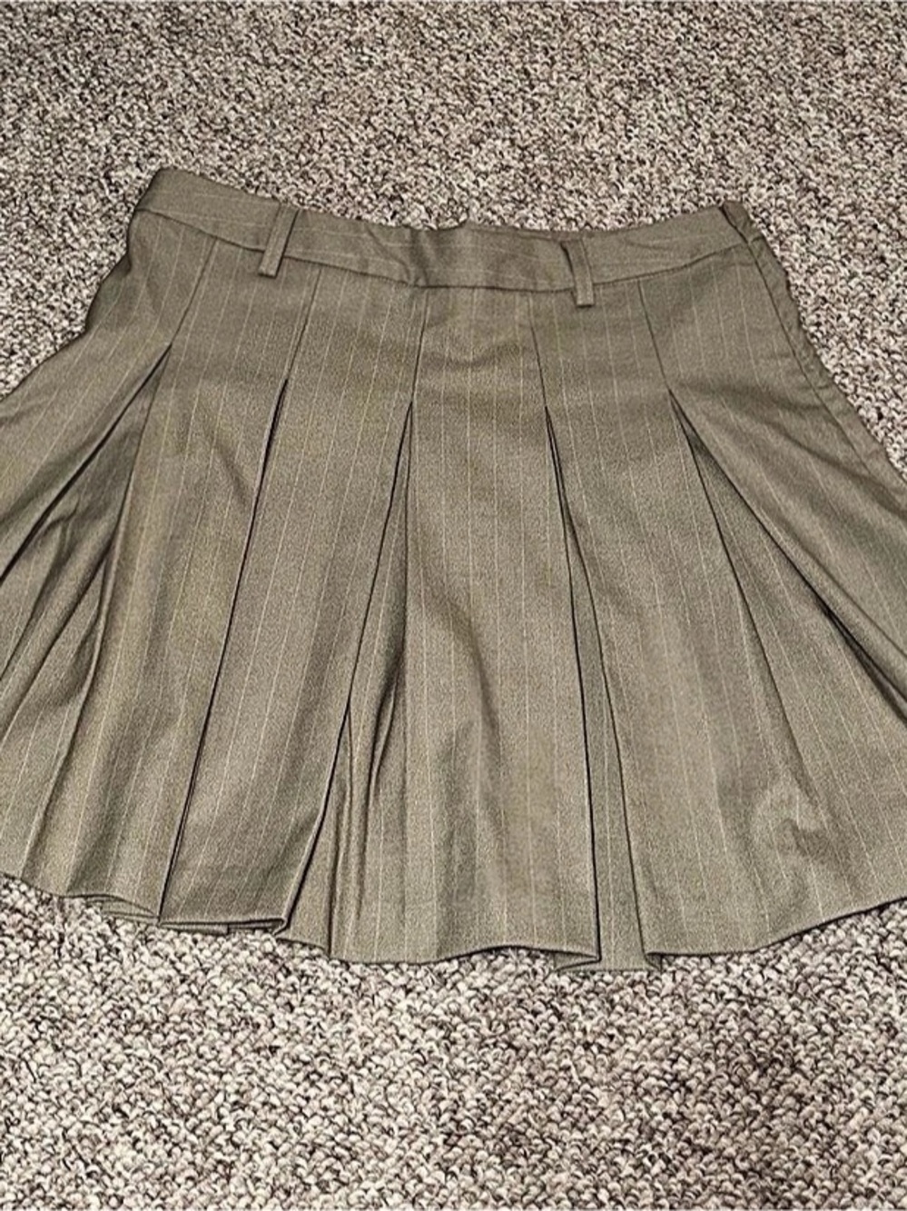 En Saison Arden Pinstripe Pleated Mini Skirt Brown Large